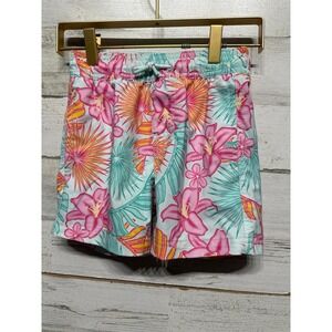 Swim Trunks Boys XS 4/5 Blue Pink Floral Tropical EUC